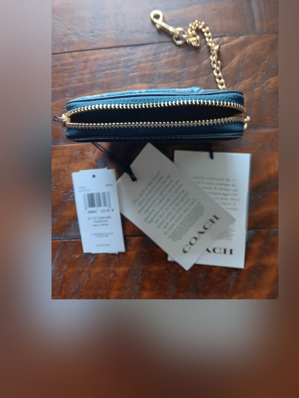 Coach Blue Denim Signature Card Case with Gold Chain -New With TAGS - Picture 4 of 4